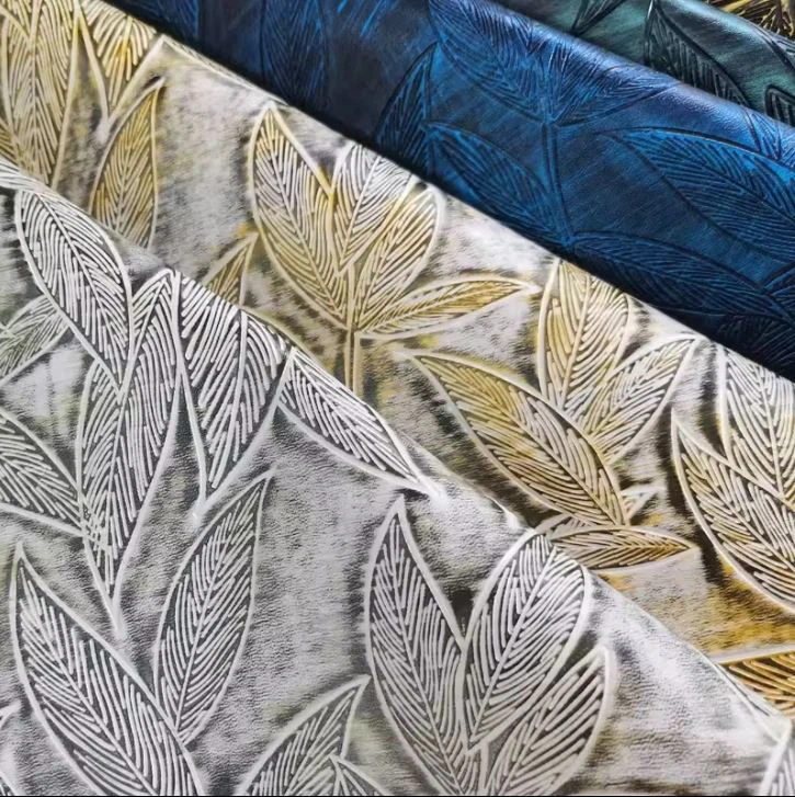Classical Leaf Leather Fabric Two Tone Faux PU Embossed Foliage Leather For Shoes Bags