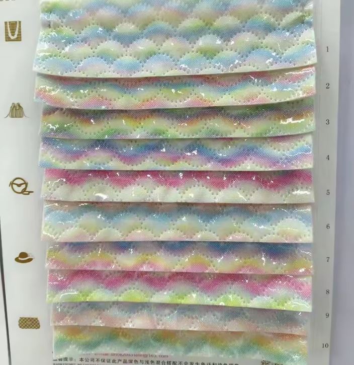 Embossed Clear PU Leather With Glitter Fabric Grid Pattern Leather